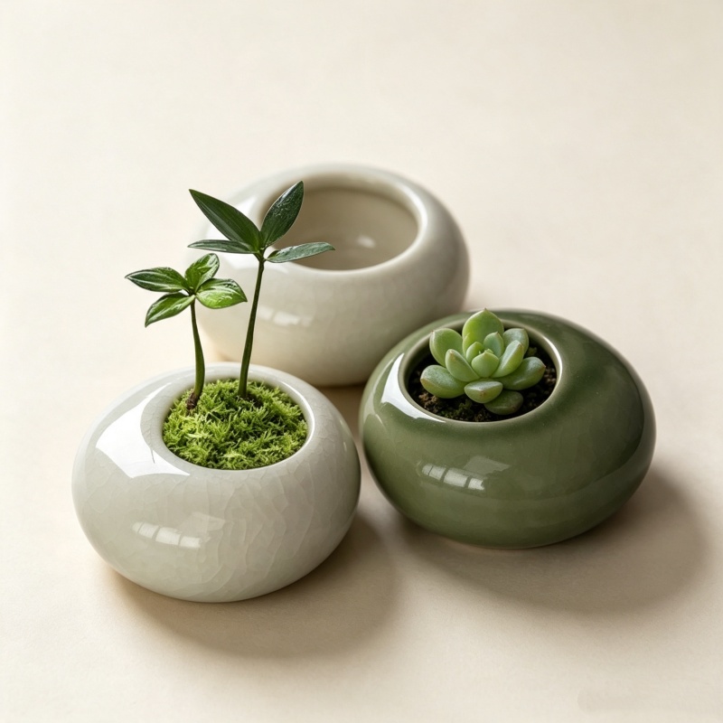 Echeveria Succulent - Mini Maceta con Efecto de Grietas